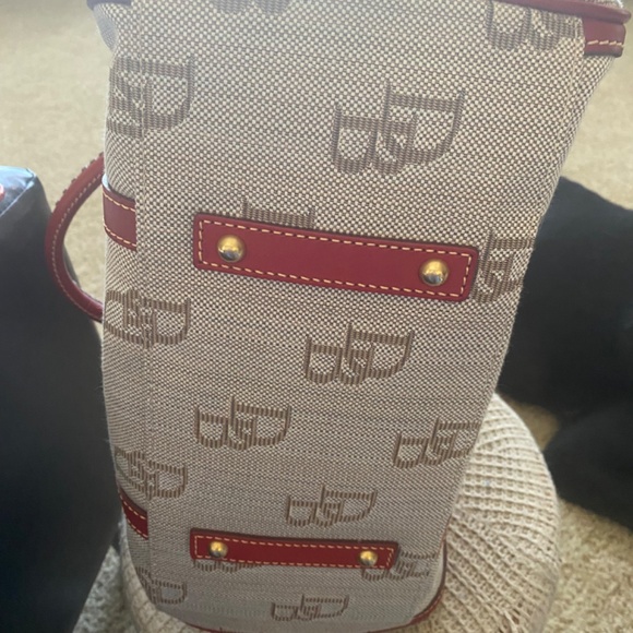 Dooney & Bourke jacquard logo Florentine signature canvas satchel red trim new - Picture 5 of 6